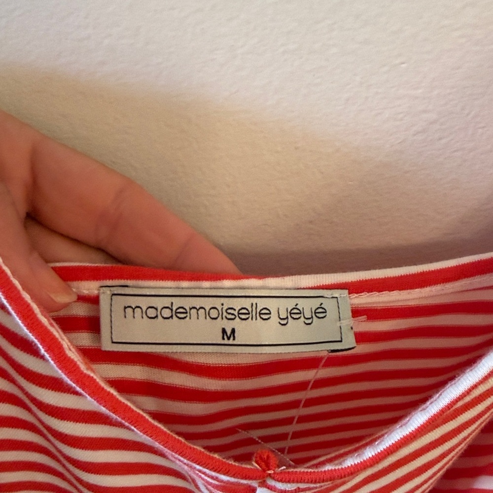 Striped Red & White Sleeveless Dress with Waist Tie - Picture 3 of 4